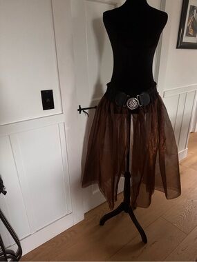 Shimmery Copper/Brown Sheer A-Line Skirt with Decorative Rhinestone Belt